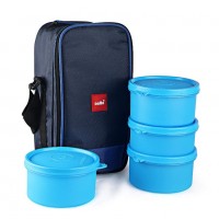 Cello Max Fresh Delight Plastic Lunch Box with Bag, 4-Pieces, Blue