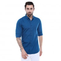 Dennis Lingo Men’s Solid Blue Slim Fit Casual Shirt