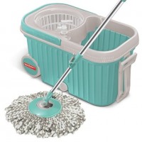 “Spotzero by Milton Elite Spin Mop with Bigger Wheels and Plastic Auto Fold Handle for 360 Degree Cleaning (Aqua Green, Two Refills) “