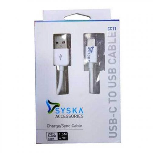 Syska CC11 USB C to USB Cable 4.9 Feet 1.5 Meters White 504x504 - Syska CC11 USB-C to USB Cable - 4.9 Feet (1.5 Meters) - (White)